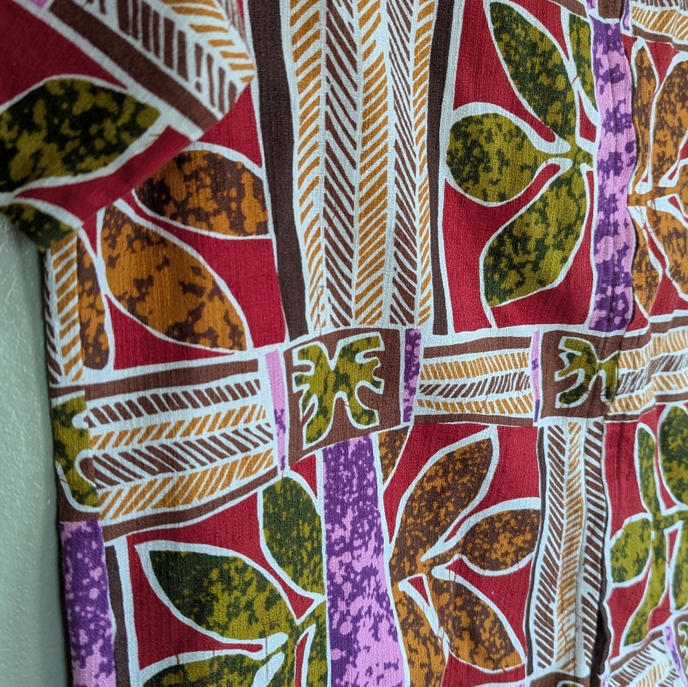 Vintage 60s Mens Hawaiian Zip Up Collared Top by Iolani Hawaii - Picture 7 of 8